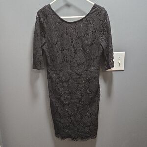 Sharagano Black Lace Long Sleeve Dress